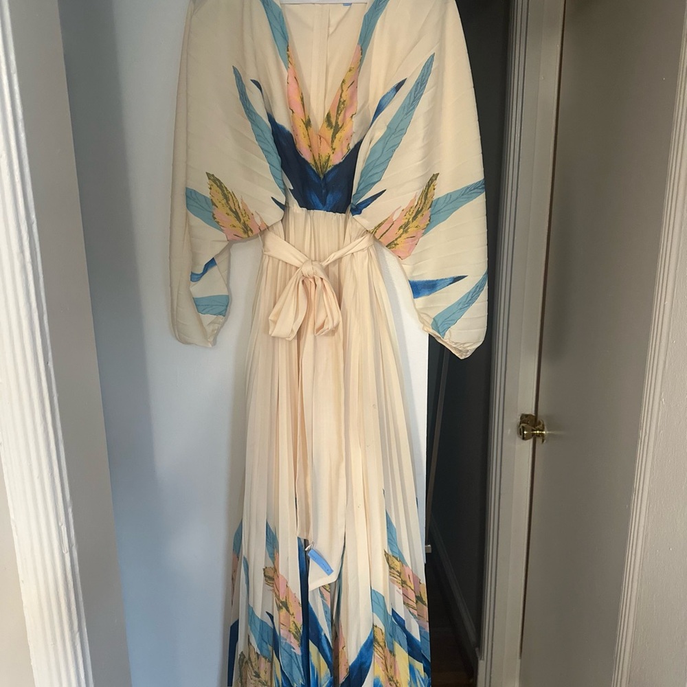 Blue Resort Wear Gown with Bishop Sleeves and V-neck